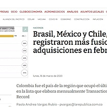 Brasil, Mxico y Chile, pases que registraron ms fusiones y adquisiciones en febrero